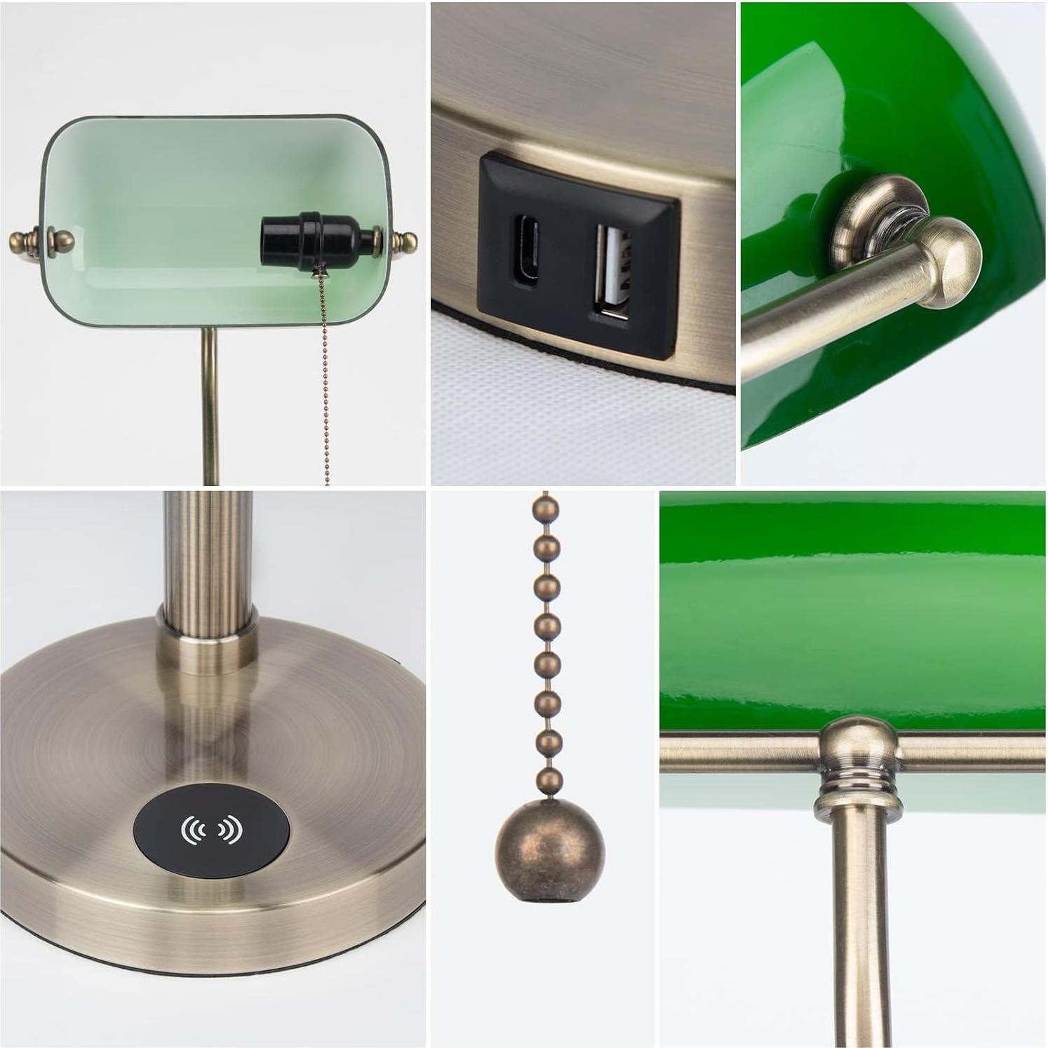 Lámpara de Escritorio FIRVRE Verde Vintage con Cargador Inalámbrico