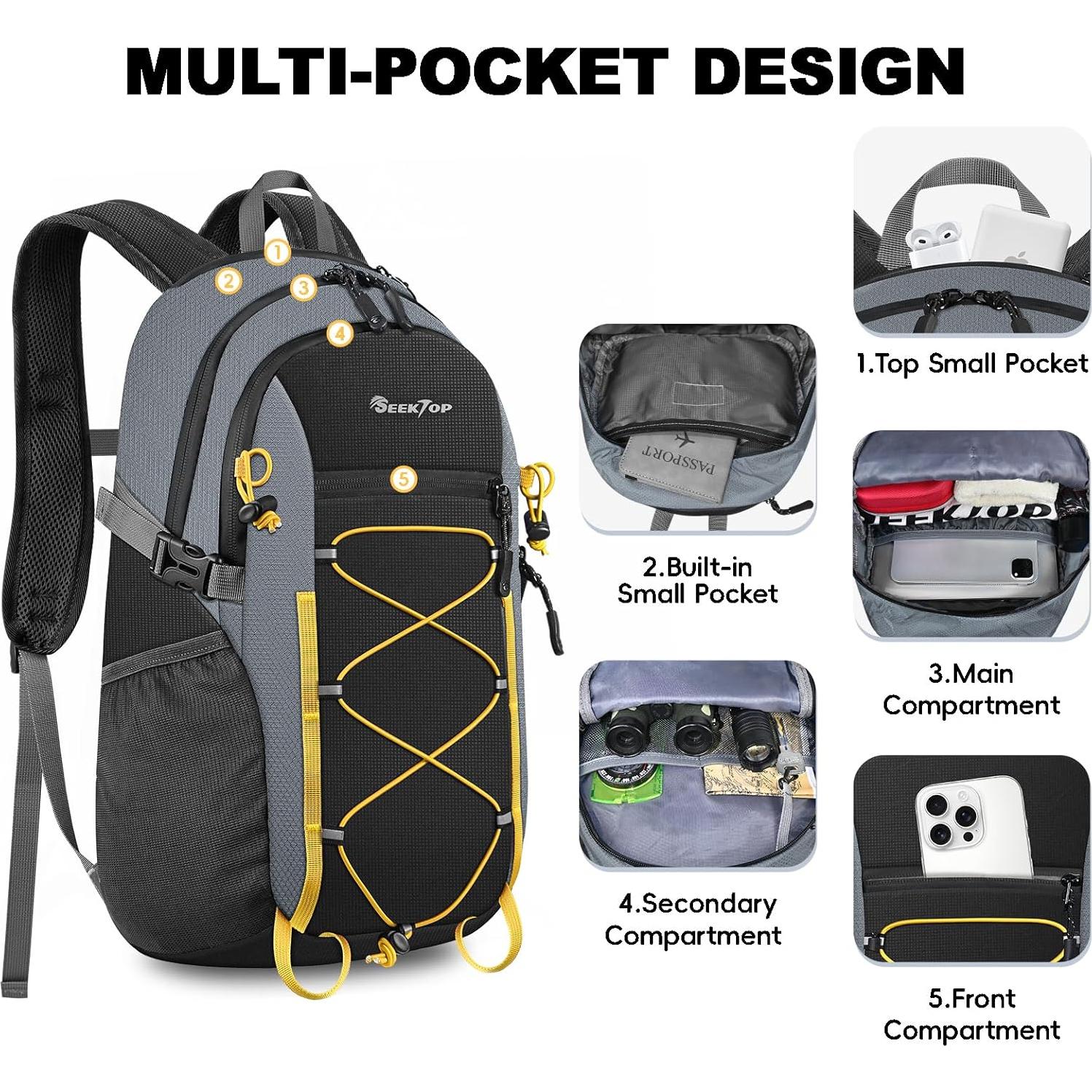 Mochila de Senderismo Plegable Impermeable Seektop 20L Negra