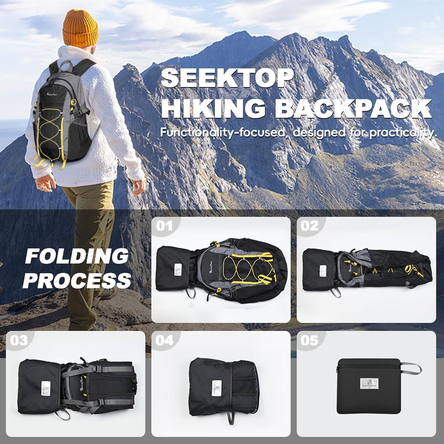 Mochila de Senderismo Plegable Impermeable Seektop 20L Negra