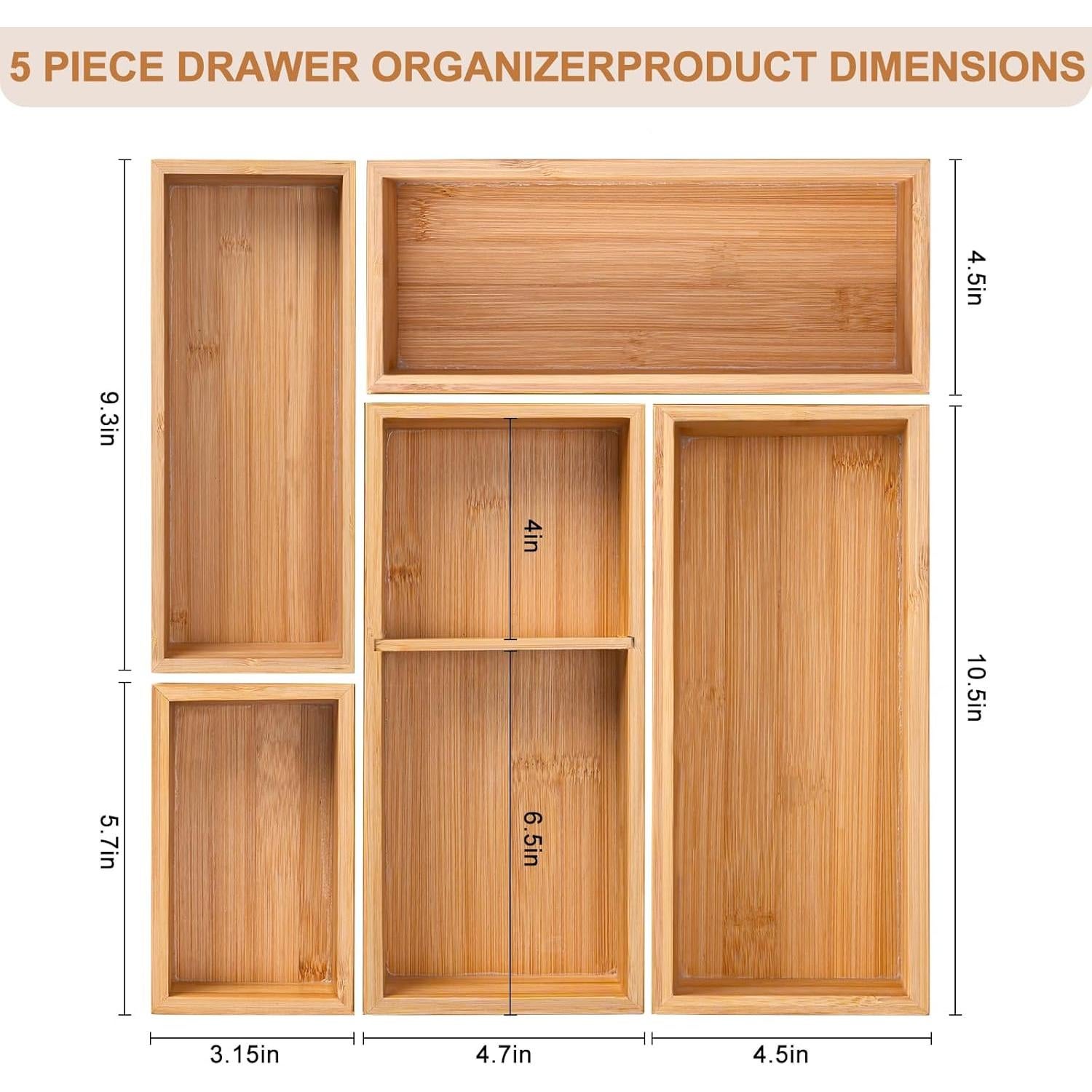 Organizador de Cajones de Bambú Buwheekoki 5 Pcs Multiusos