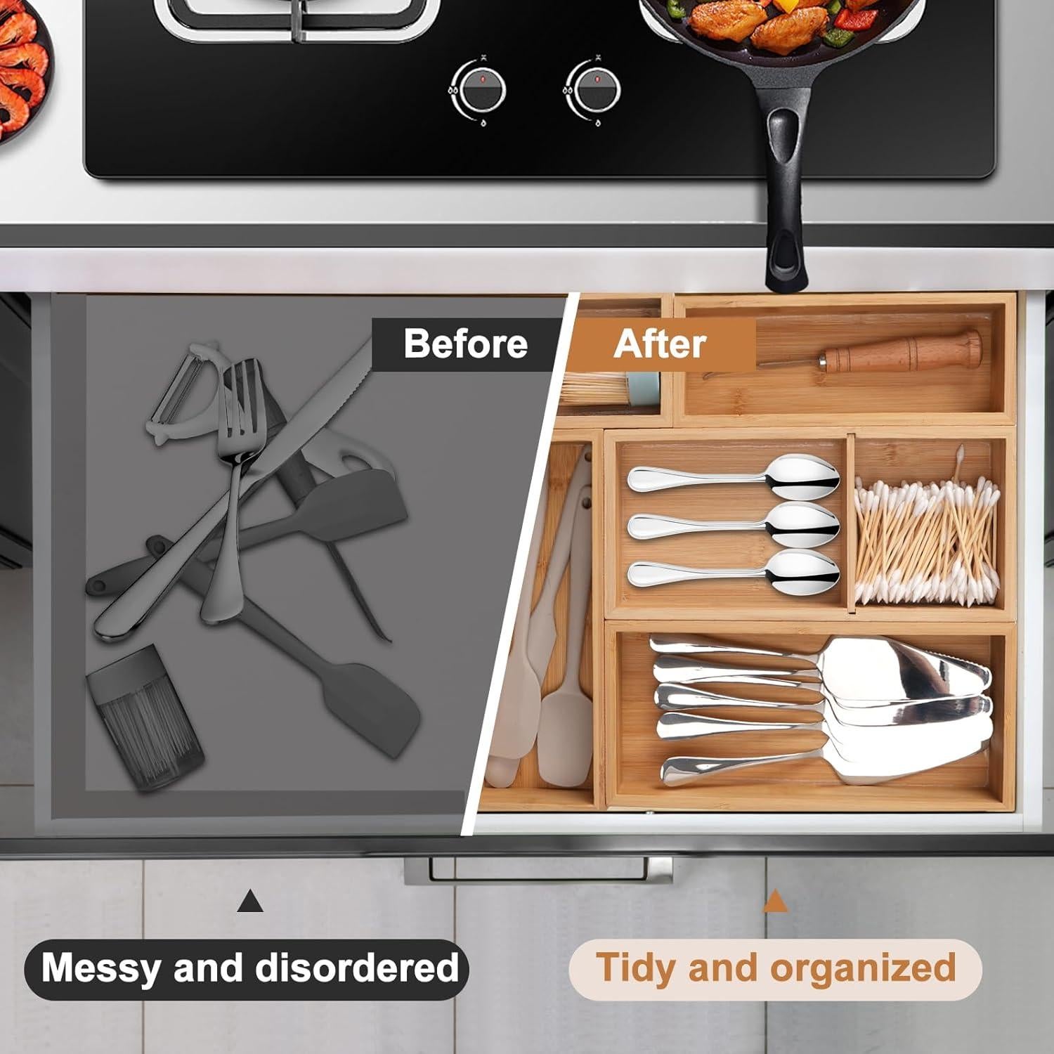 Organizador de Cajones de Bambú Buwheekoki 5 Pcs Multiusos