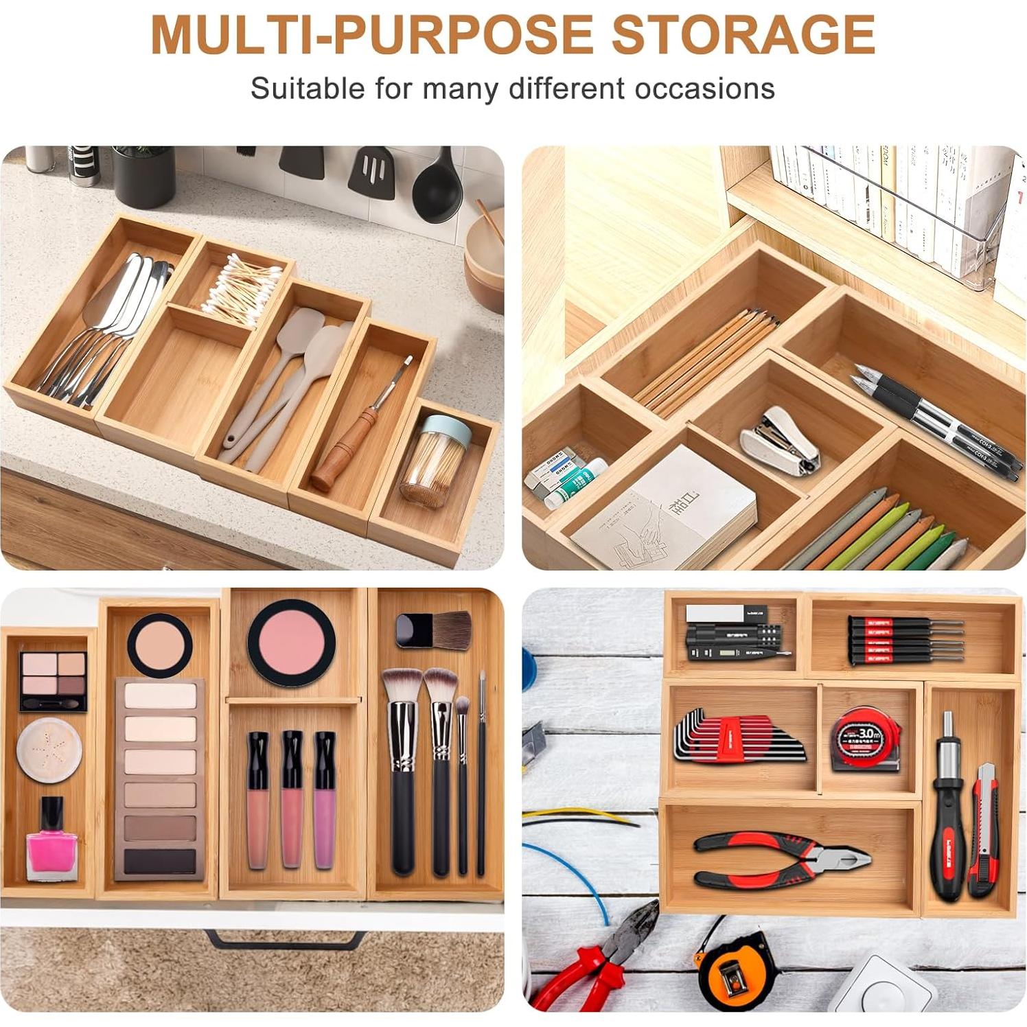 Organizador de Cajones de Bambú Buwheekoki 5 Pcs Multiusos