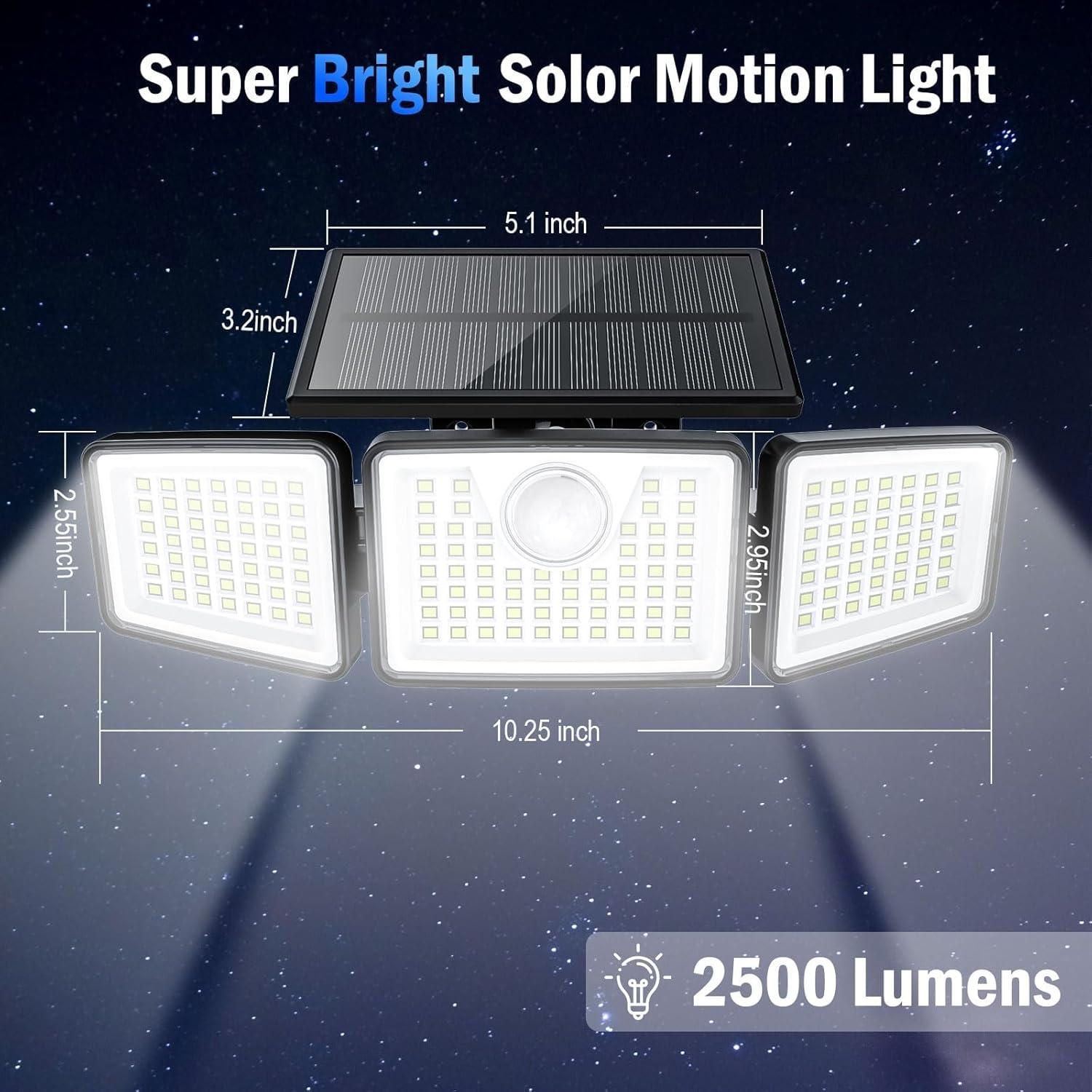 Luces Solares Daphino 2500LM con Sensor de Movimiento 3 Modos