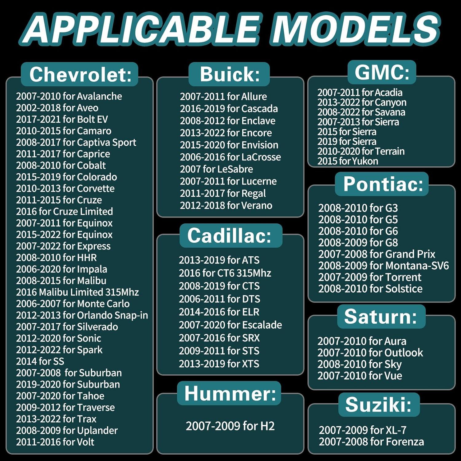 Sensor TPMS Masoll para GM Chevy Buick Cadillac 4 Piezas