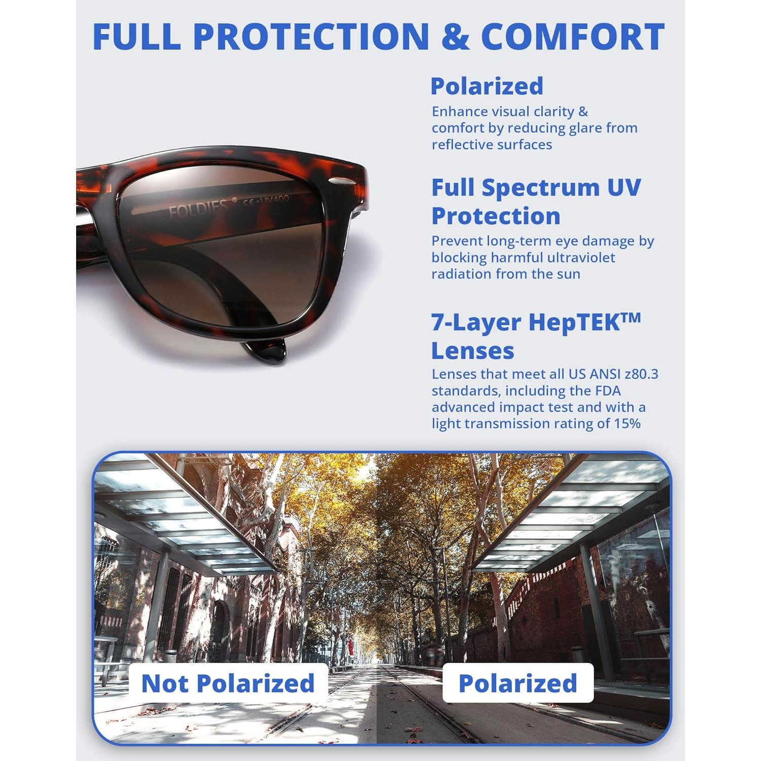 Gafas de sol plegables HepTEK UV400 con estuche de cuero