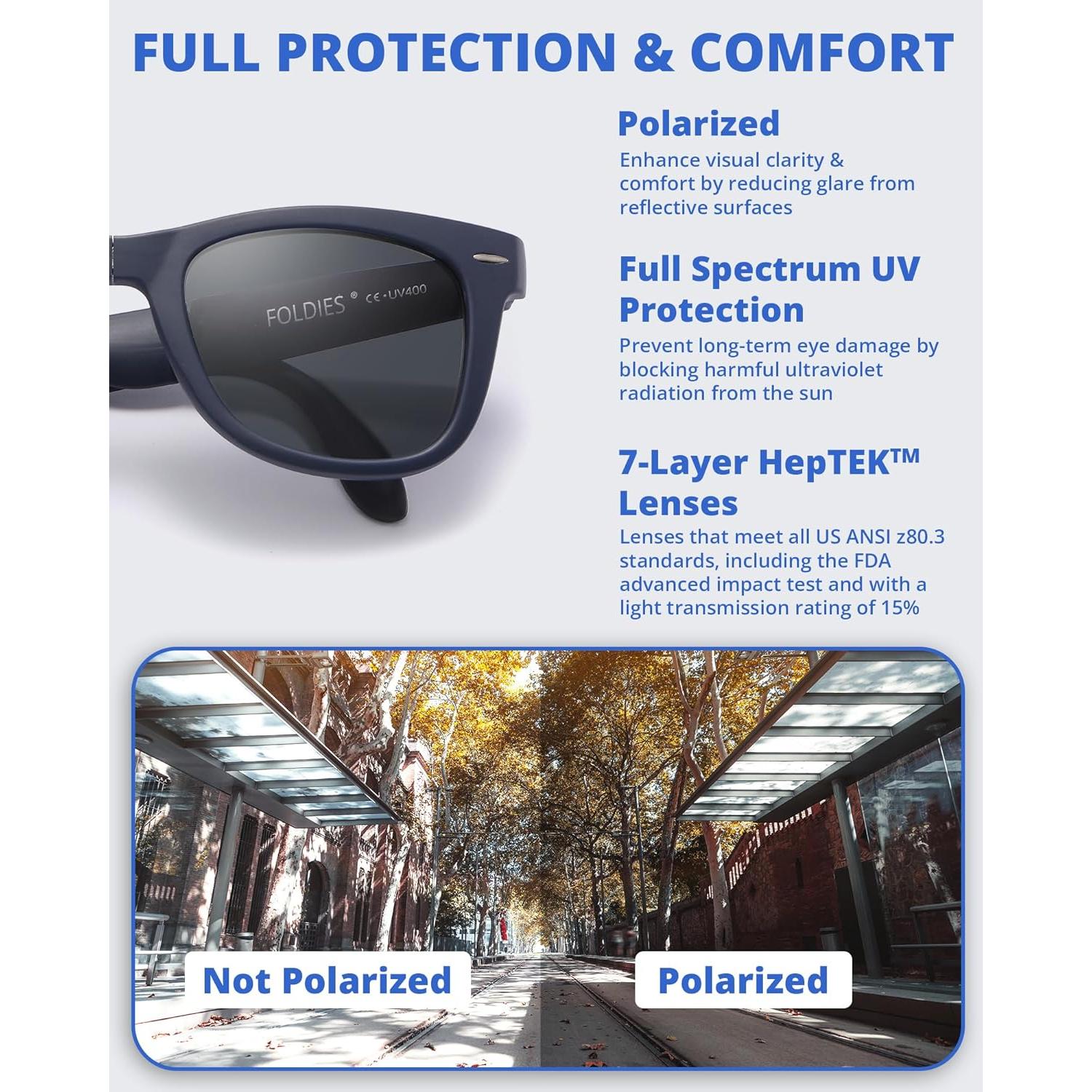 Gafas de sol plegables HepTEK UV400 con estuche de cuero