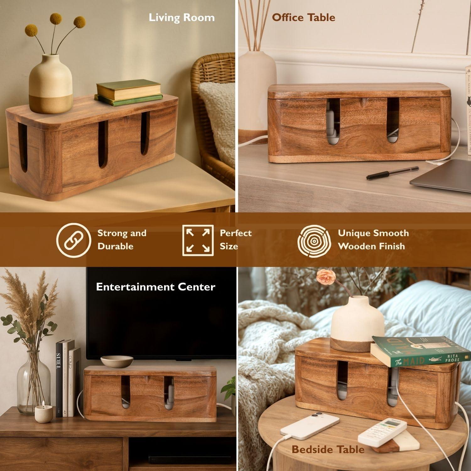 Caja Organizadora de Cables Luxe Designs - Madera Acacia Natural