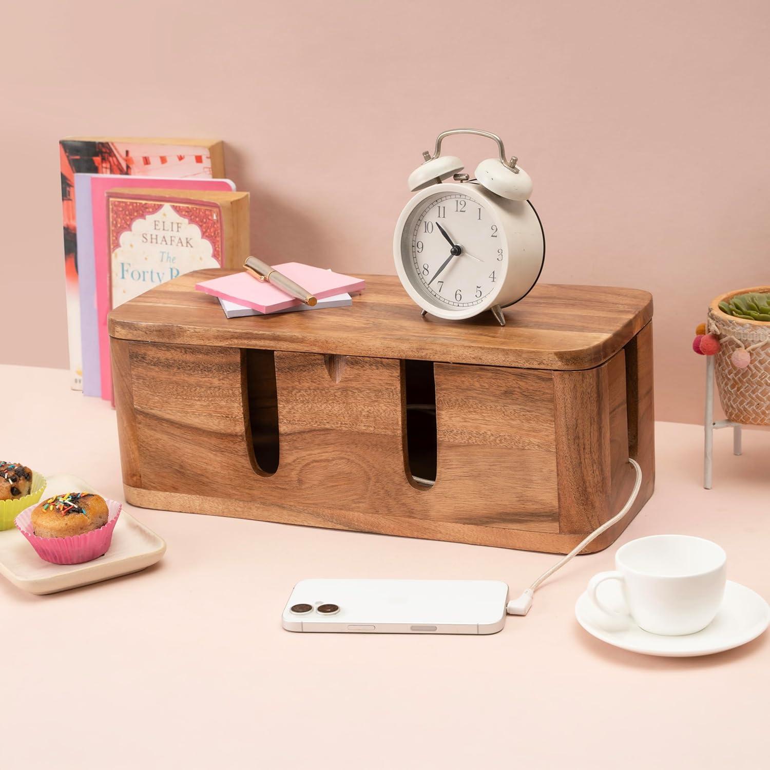 Caja Organizadora de Cables Luxe Designs - Madera Acacia Natural