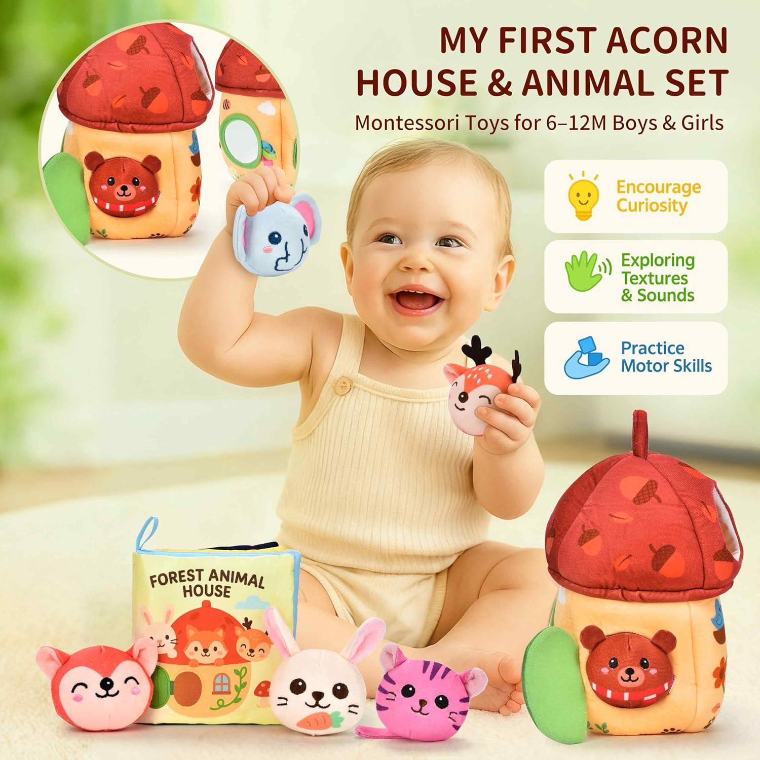 Juguetes Montessori 8 en 1 para Bebés - Casa de Bellota y Animales