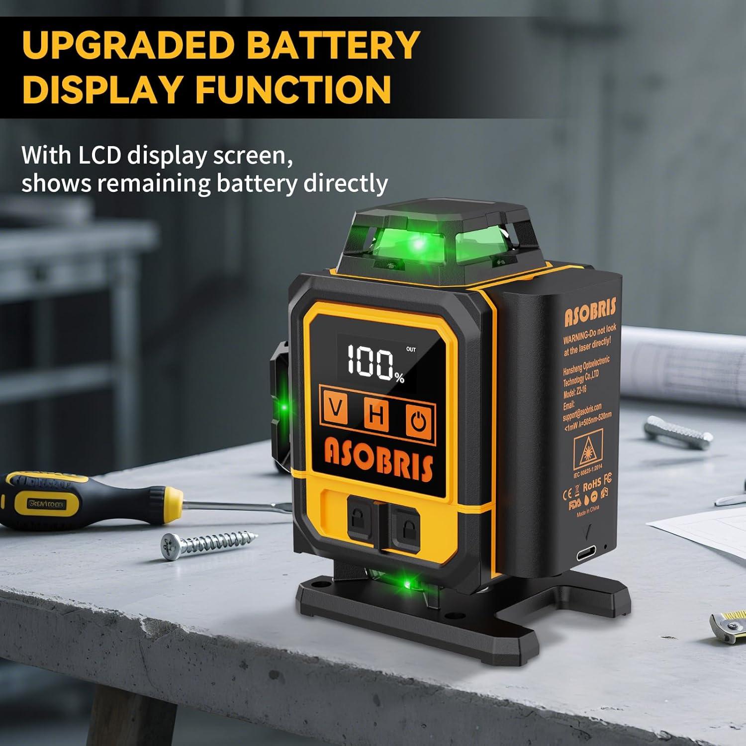 Nivel Láser 4D Autonivelante ASOBRIS con Trípode y Control Remoto