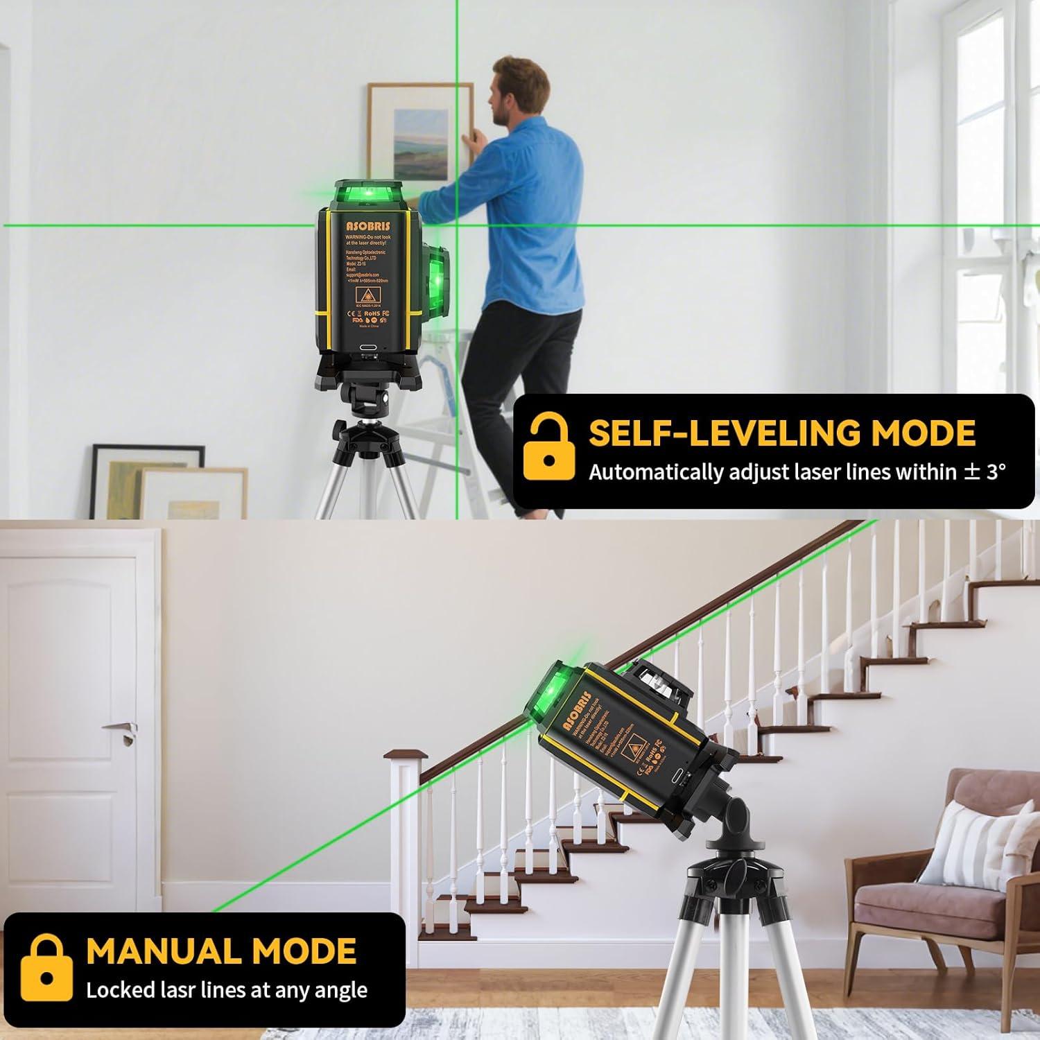 Nivel Láser 4D Autonivelante ASOBRIS con Trípode y Control Remoto