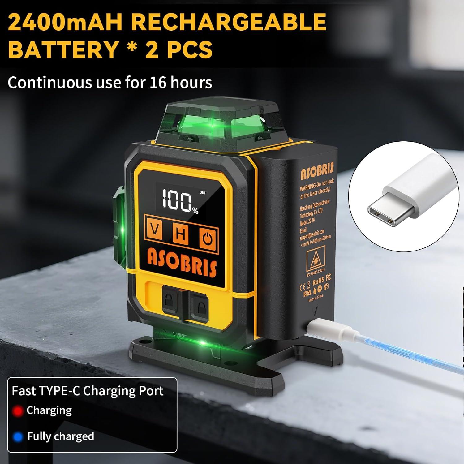 Nivel Láser 4D Autonivelante ASOBRIS con Trípode y Control Remoto