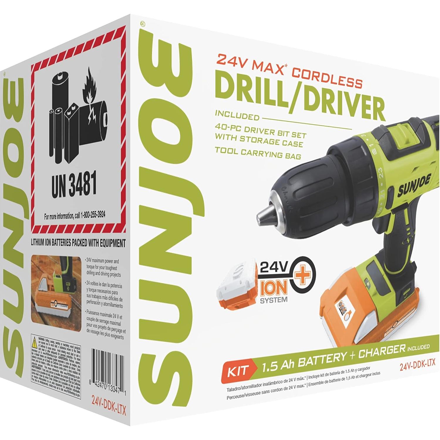 Taladro Inalámbrico Sun Joe 24V-DDK-LTX 2 Velocidades 1.5Ah