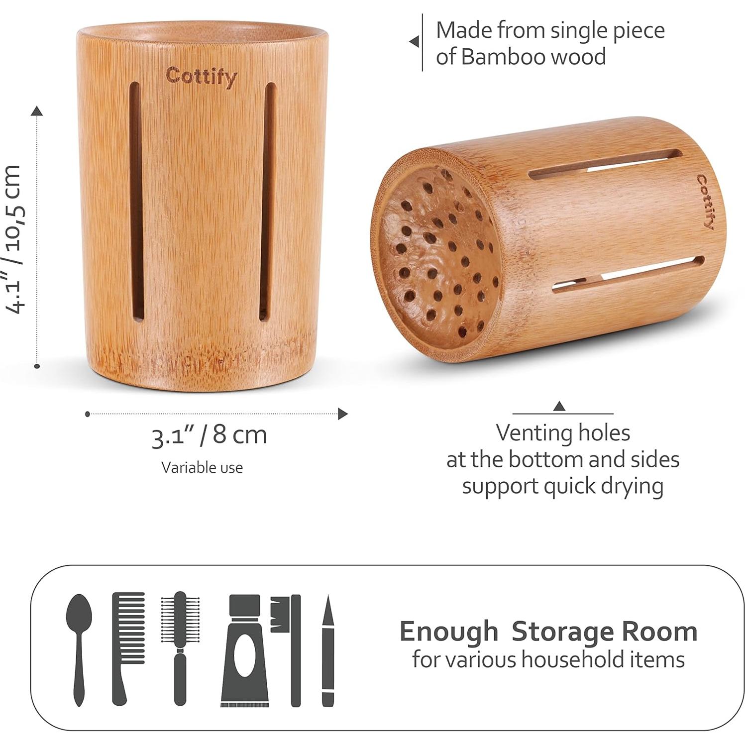 Soporte de Cepillo de Dientes de Bambú Cottify - Drenaje Rápido
