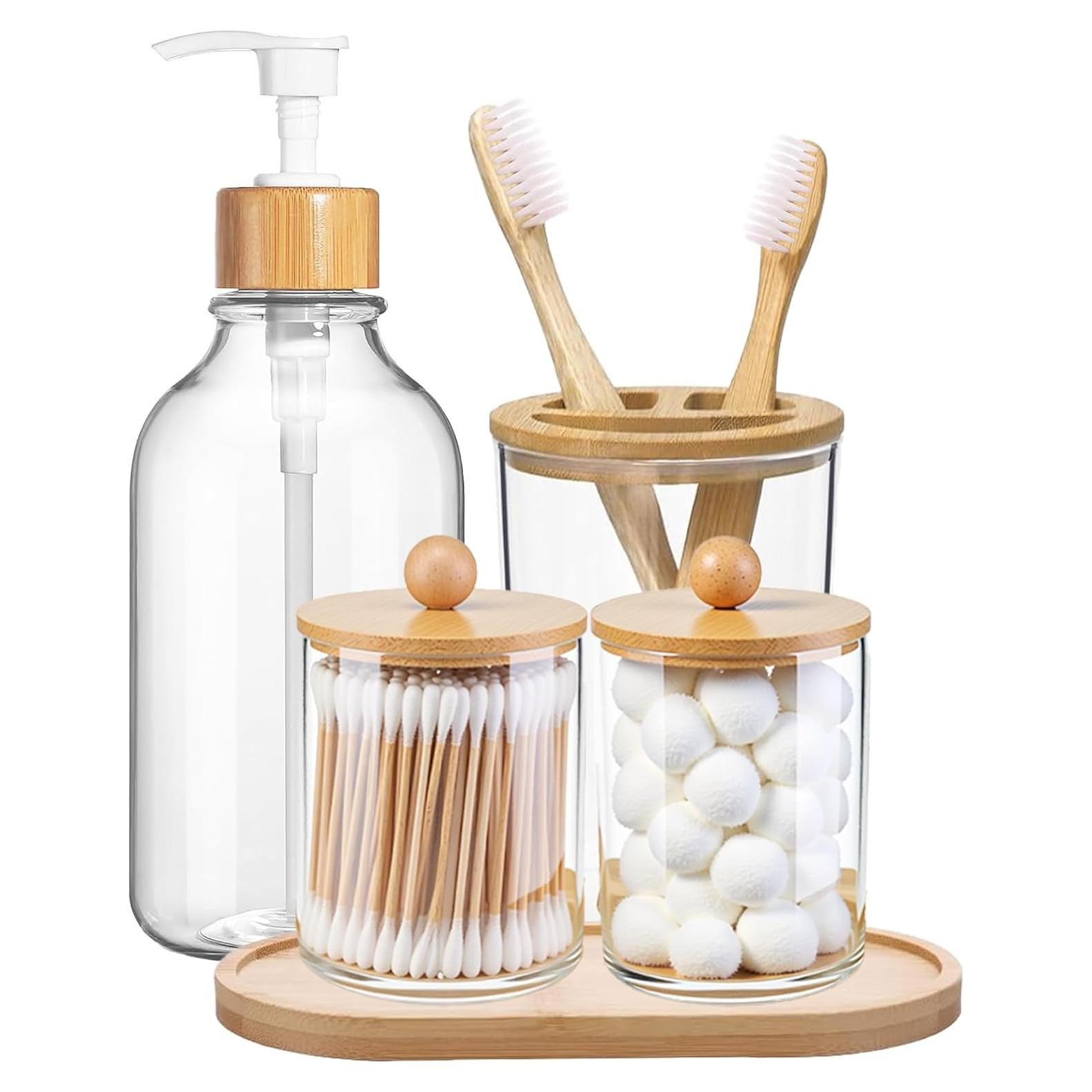 Juego de Accesorios de Baño de Bambú 5 Piezas KIUSOWAYD