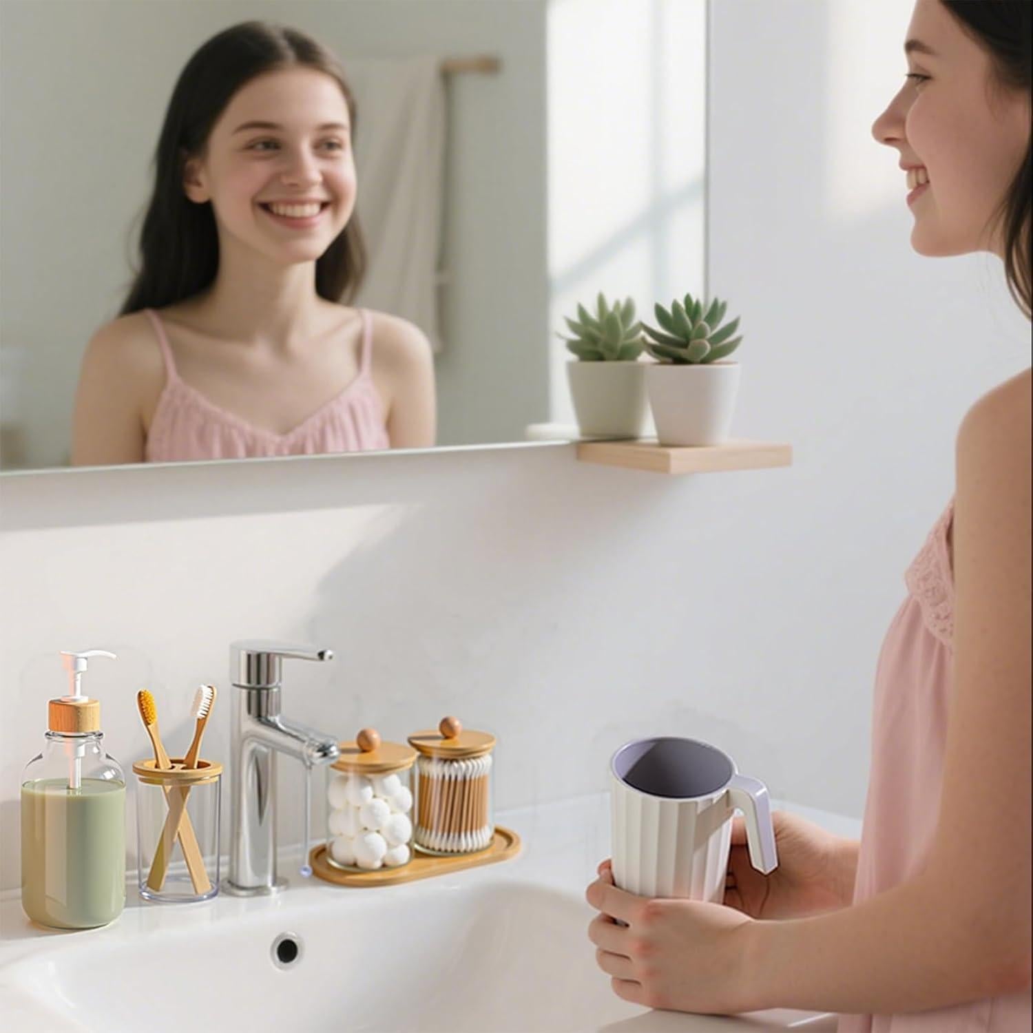 Juego de Accesorios de Baño de Bambú 5 Piezas KIUSOWAYD