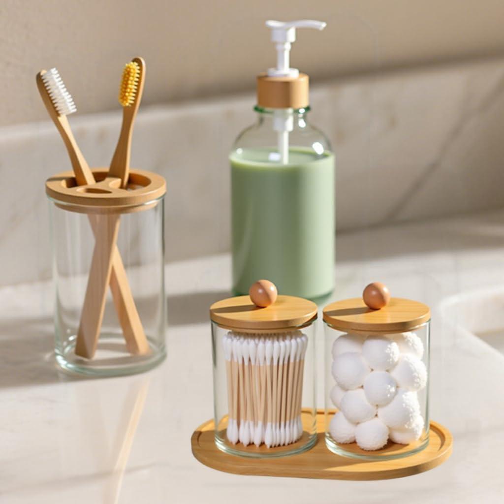 Juego de Accesorios de Baño de Bambú 5 Piezas KIUSOWAYD