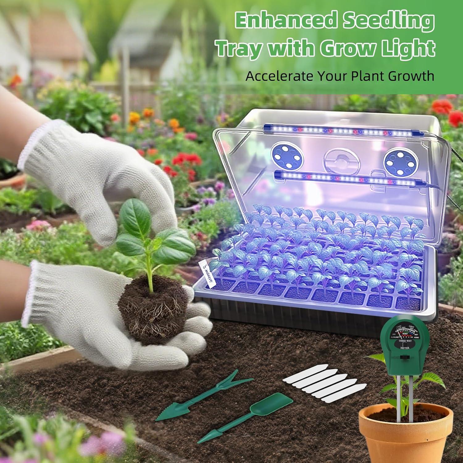 Bandeja de Inicio de Semillas Yewhick 120 Celdas con Luz LED