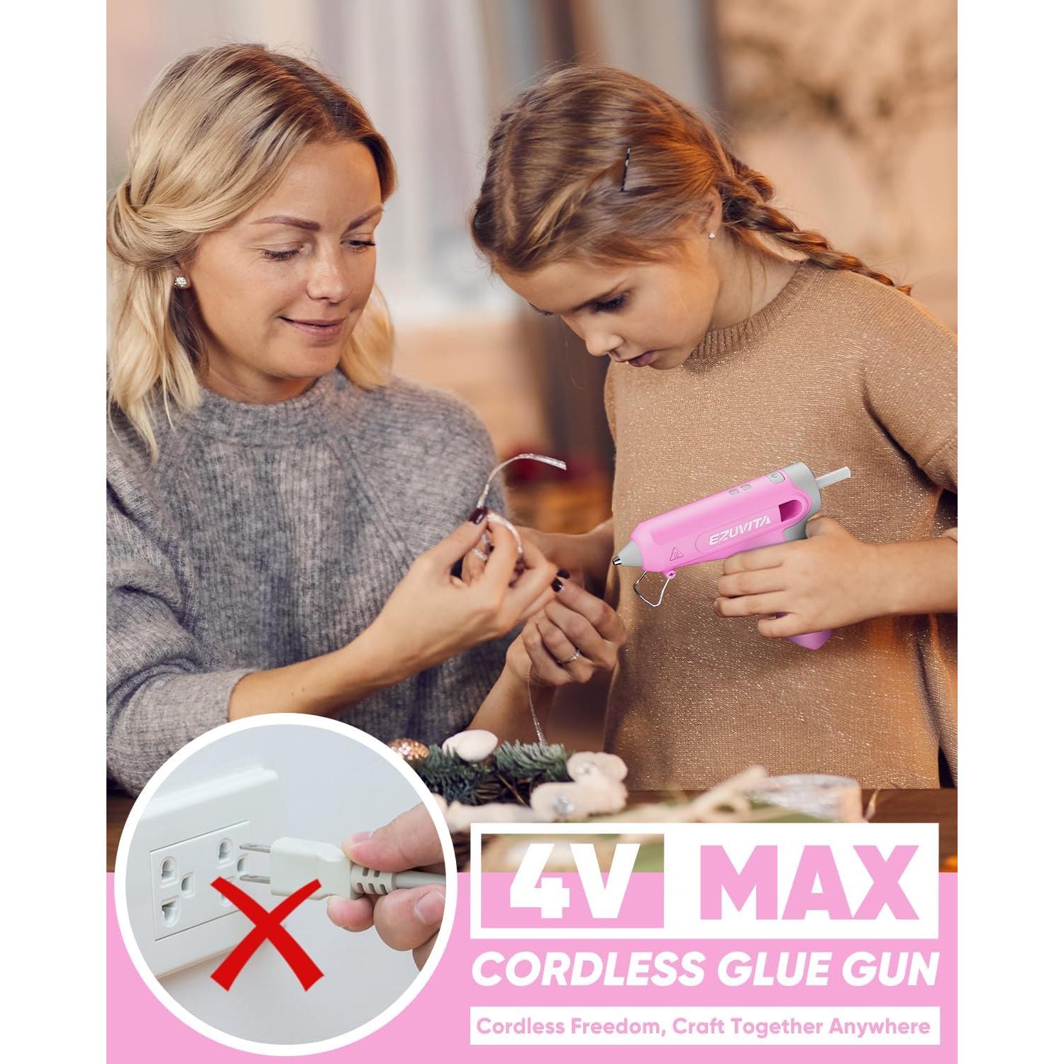 Pistola de Pegamento Caliente Inalámbrica EZUVITA 4V Rosa