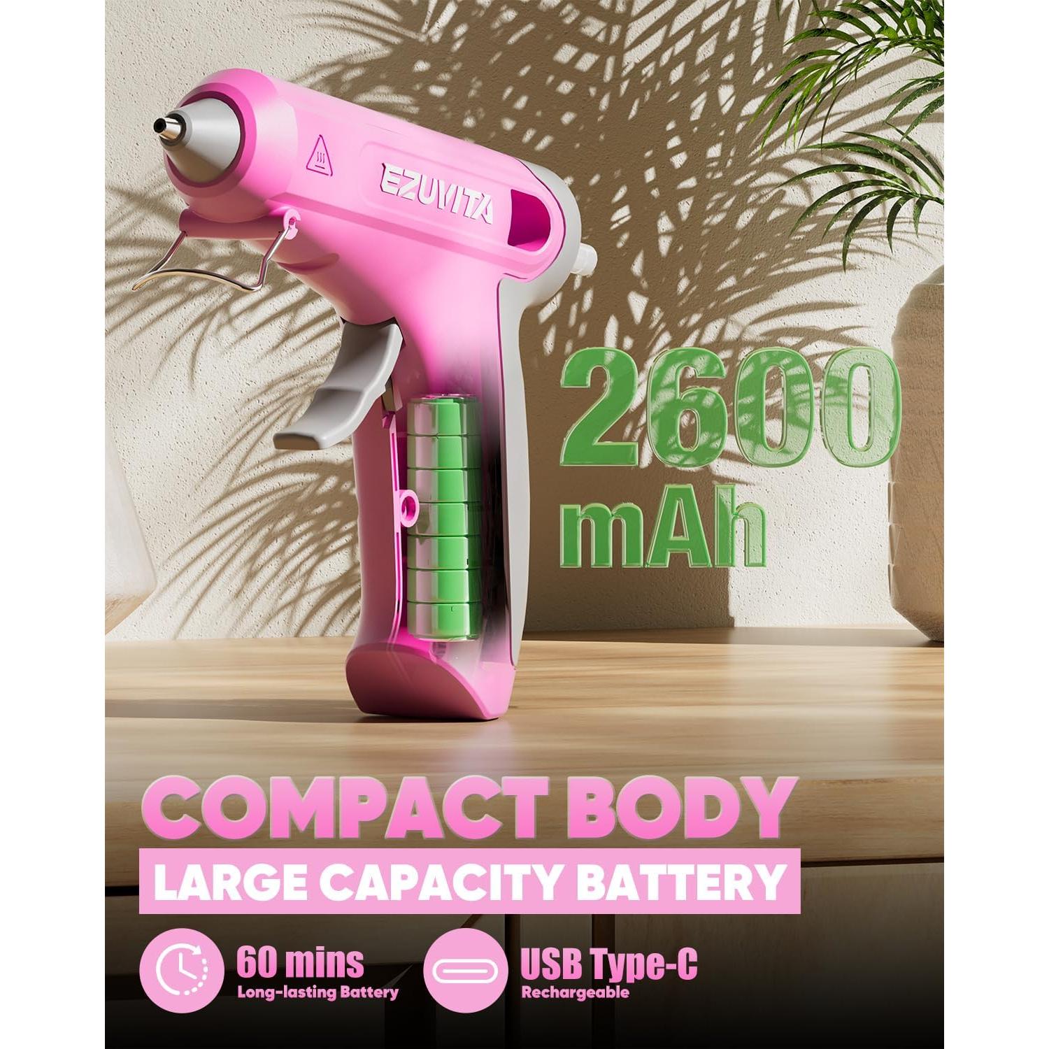 Pistola de Pegamento Caliente Inalámbrica EZUVITA 4V Rosa