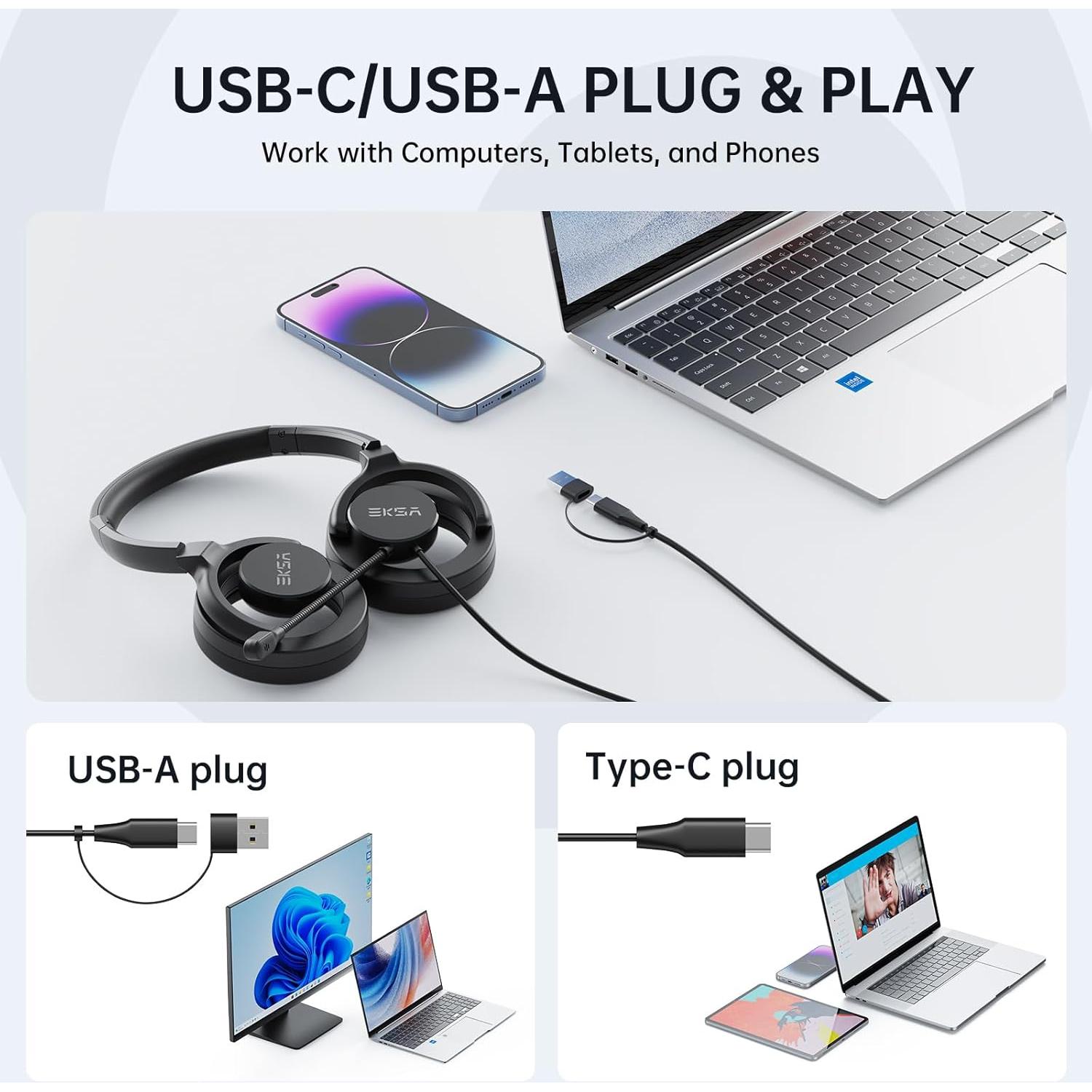 Auriculares USB EKSA H27 con Micrófono y Cancelación de Ruido