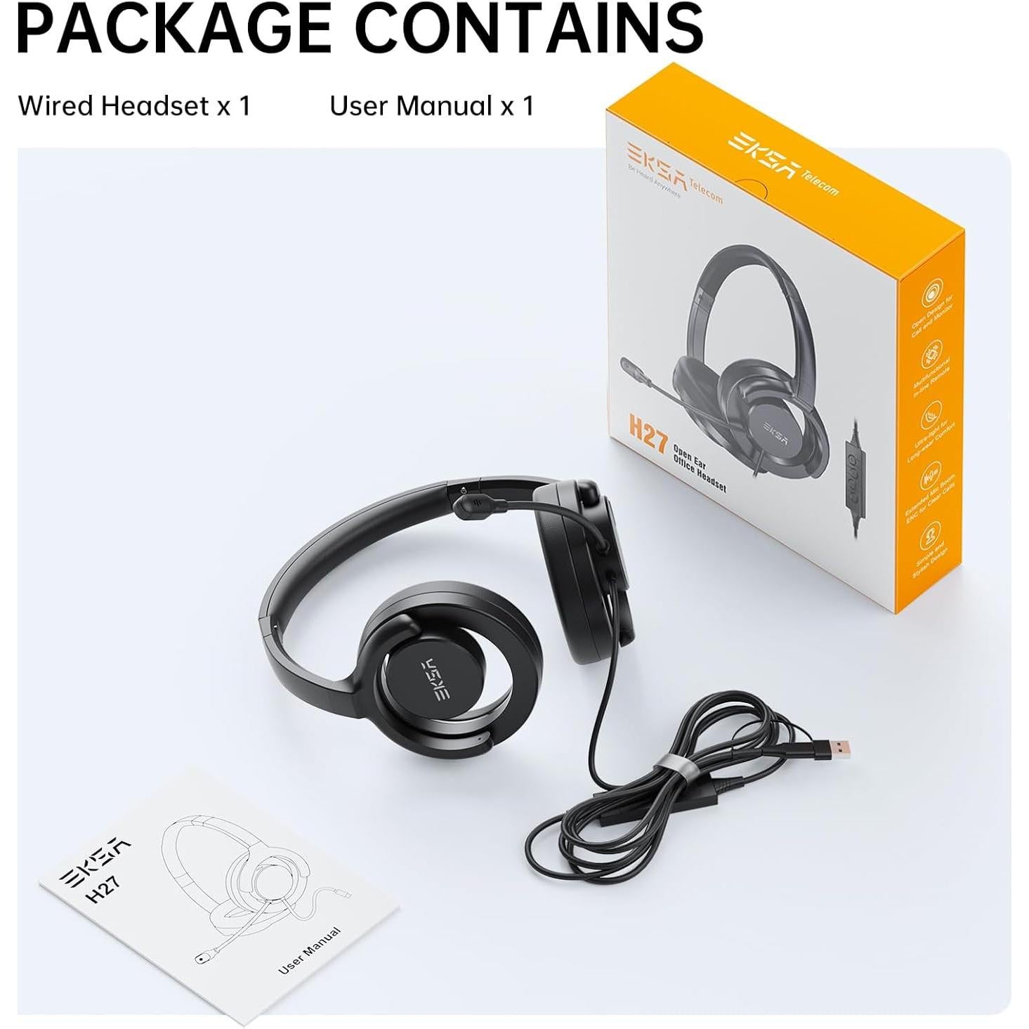 Auriculares USB EKSA H27 con Micrófono y Cancelación de Ruido