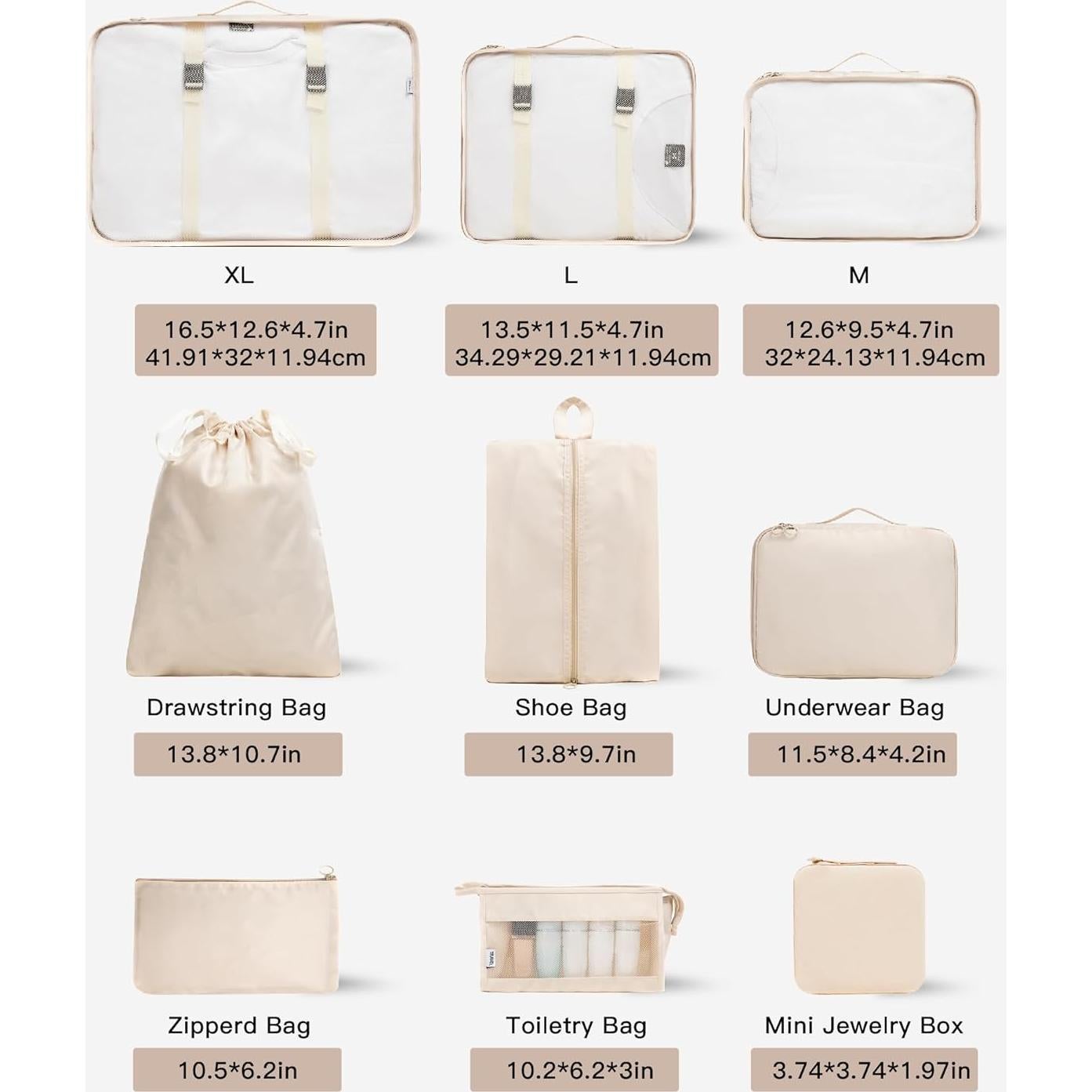 Juego de Cubos de Empaque TRAILKICKER 9 Piezas Beige