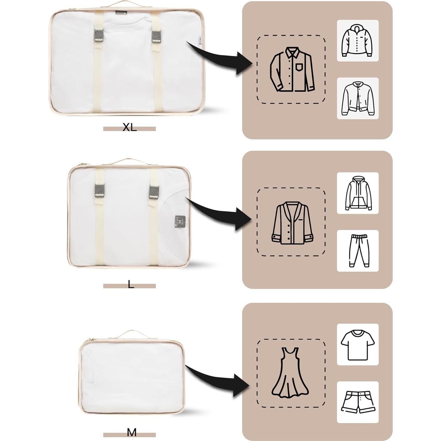 Juego de Cubos de Empaque TRAILKICKER 9 Piezas Beige