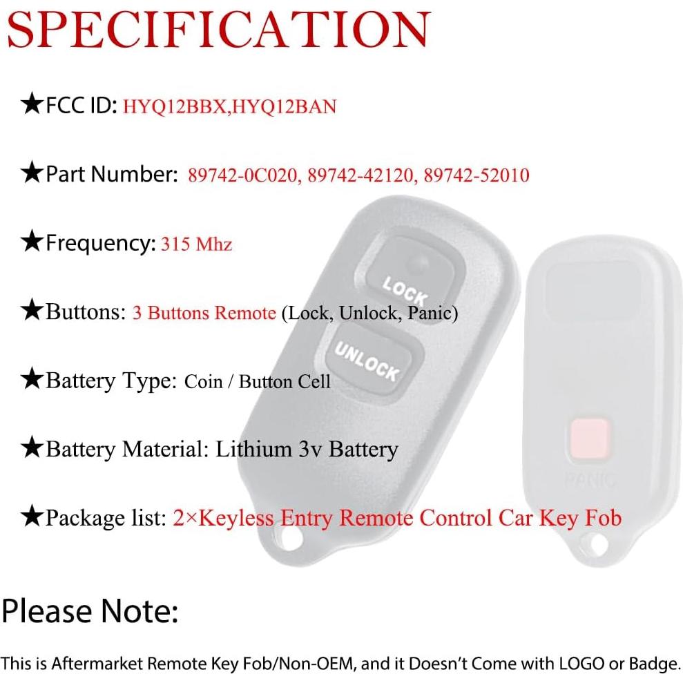 Control Remoto MechanMagic para Toyota 1999-2009 - 2 Piezas