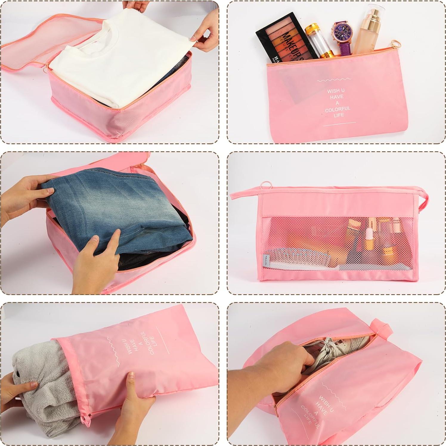 Juego de 7 Cubos de Empaque SECALIFE Rosa para Viaje