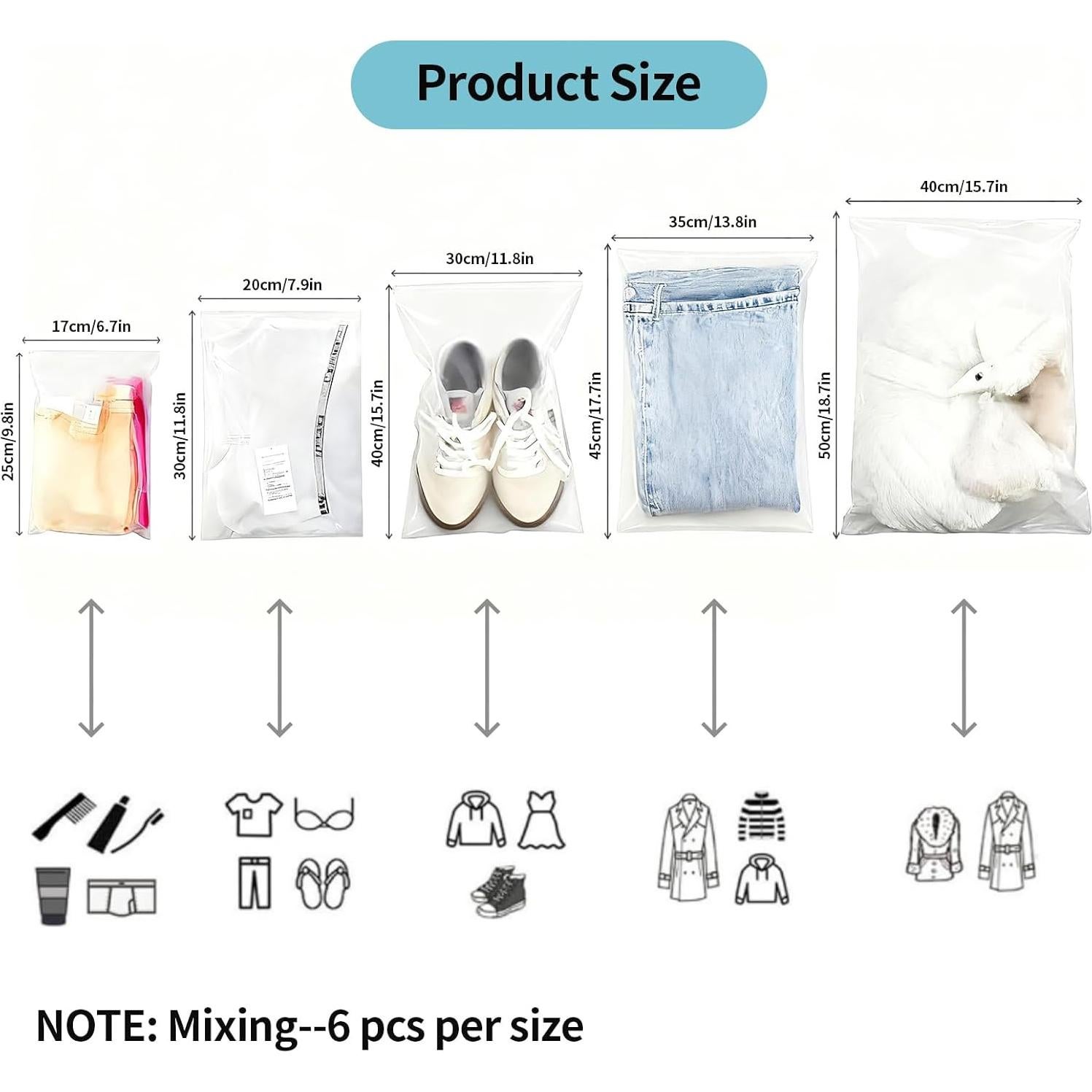 30 Bolsas de Almacenamiento Ehpiern para Ropa - 5 Tamaños