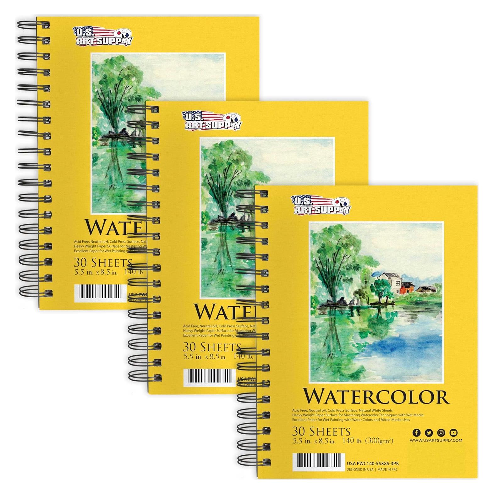 Bloc de Papel Acuarela Premium Suministro de Arte 14x21.6cm 3 Unidades