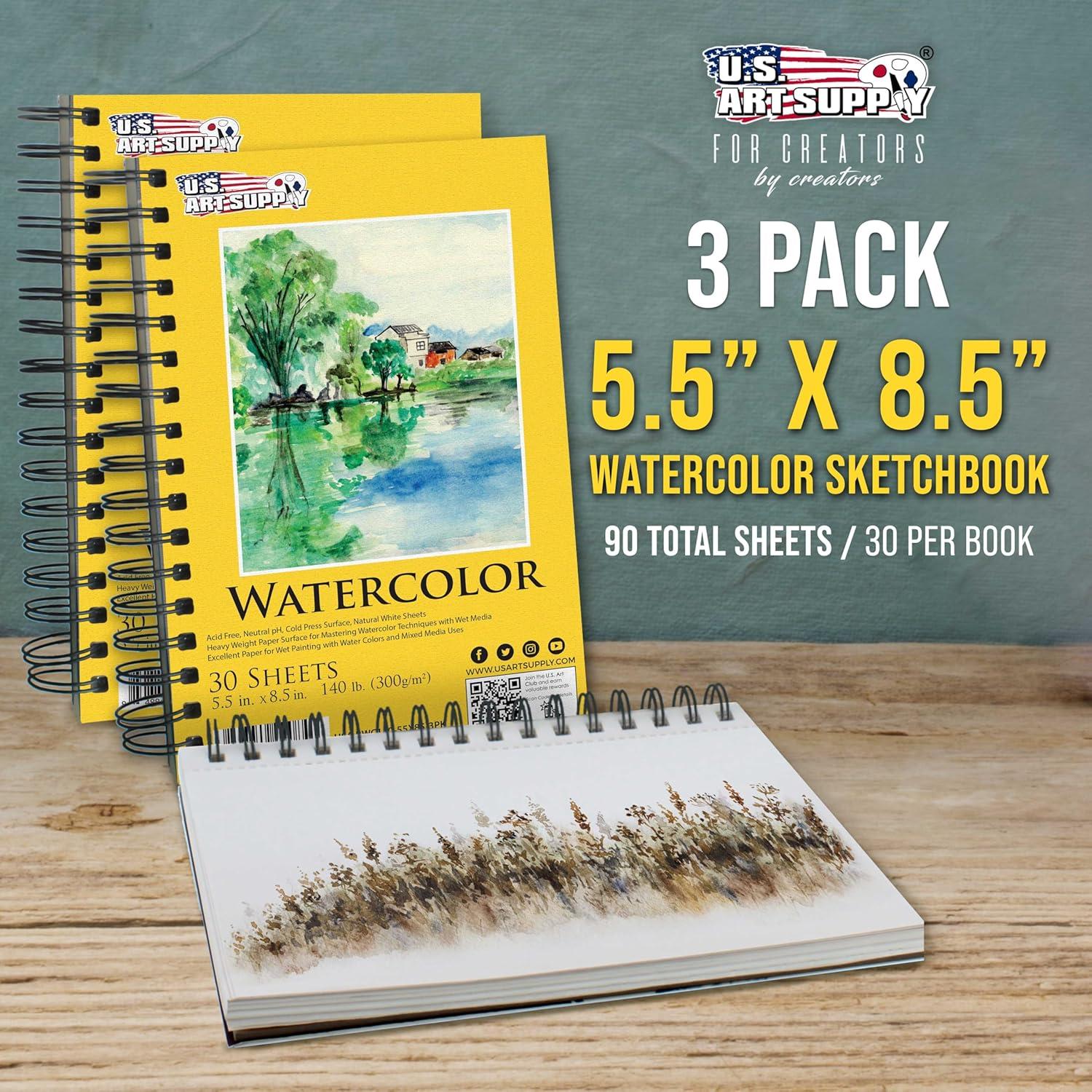 Bloc de Papel Acuarela Premium Suministro de Arte 14x21.6cm 3 Unidades