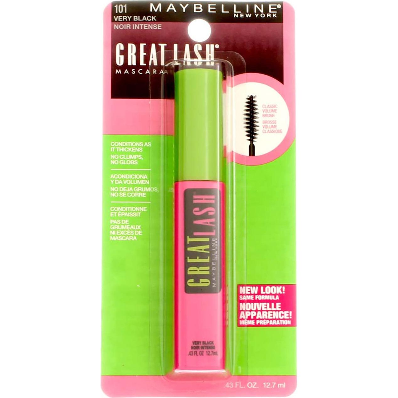 Máscara Voluminizadora Maybelline Great Lash Muy Negra 12g x2