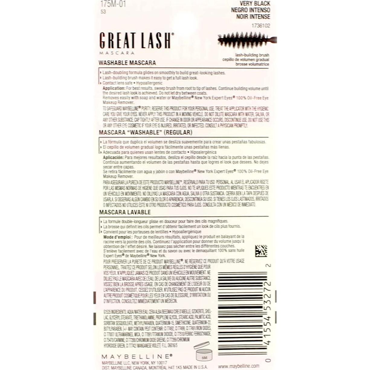 Máscara Voluminizadora Maybelline Great Lash Muy Negra 12g x2