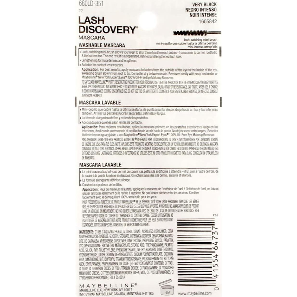 Máscara Lavable Maybelline New York Lash Discovery 4.5g x3