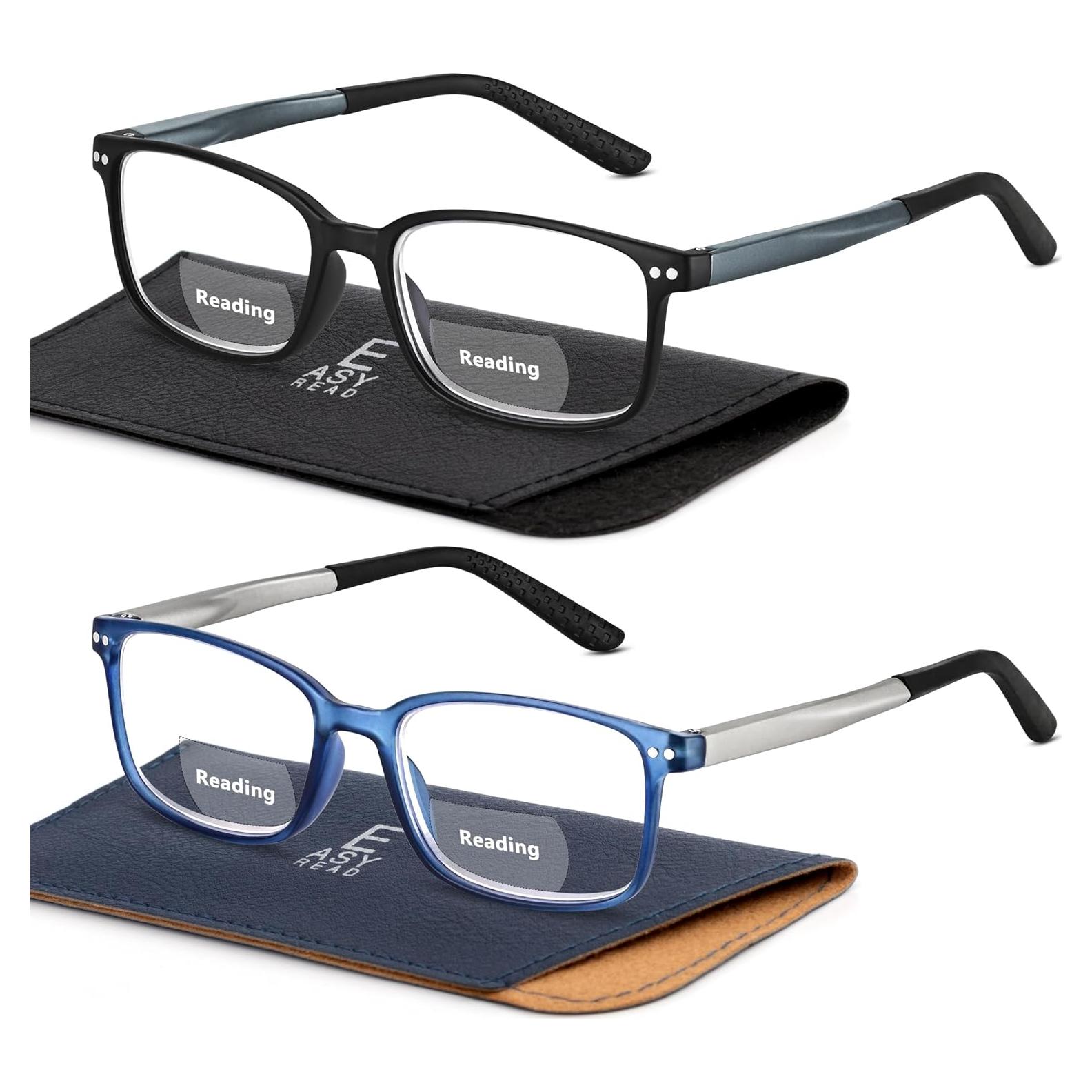 EASY READ 2 Pairs TR90 Bifocal Reading Glasses for Men,Rectangular Sport Blue Light Blocking Readers with Spring Hinge
