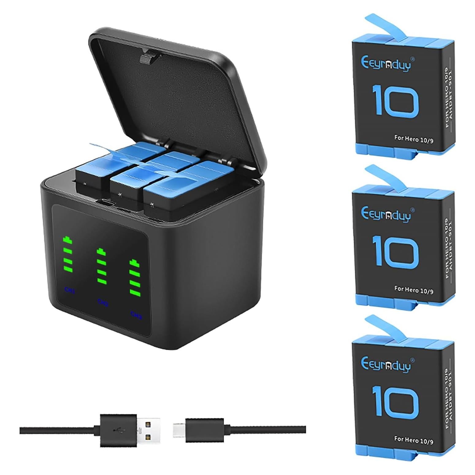 Baterías Recargables Eeyrnduy para GoPro Hero 9/10/11 Combo 3