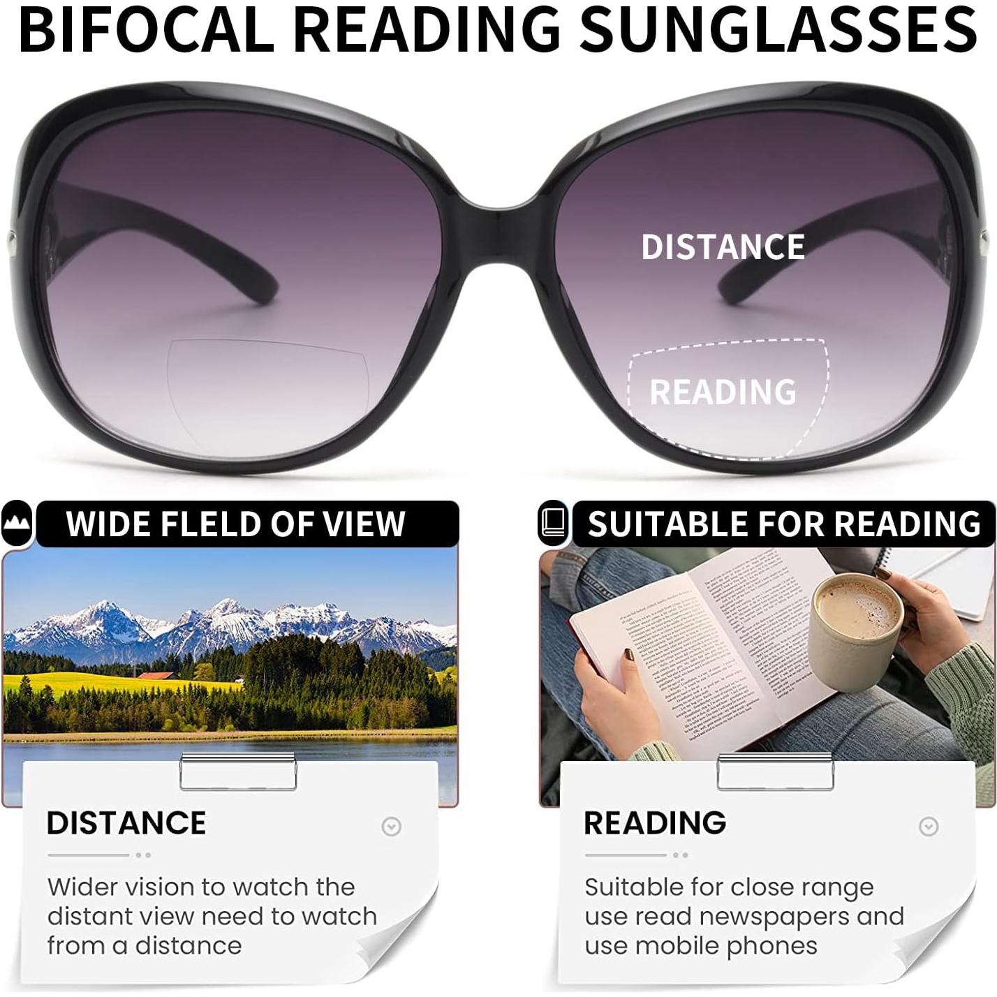 Gafas de sol bifocales JM negras +2.5 para mujeres