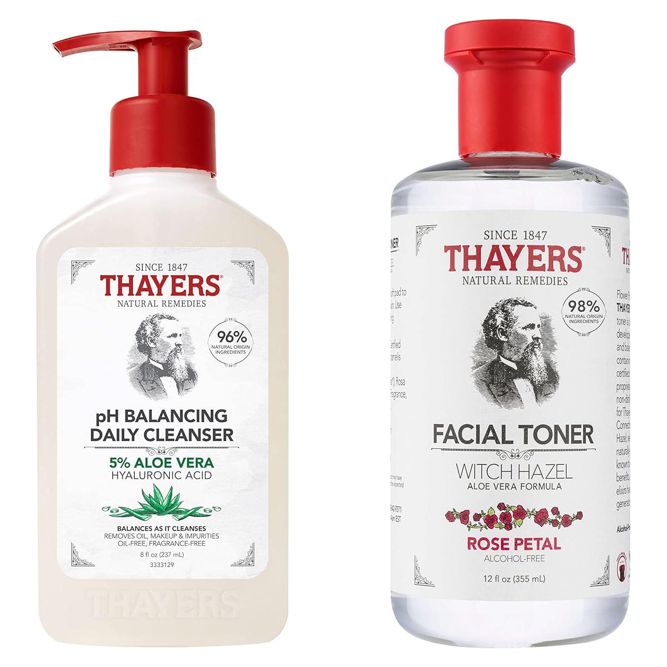 Dúo de Cuidado Facial Thayers: Tónico Rosa 355 ml + Limpiador pH 236 ml