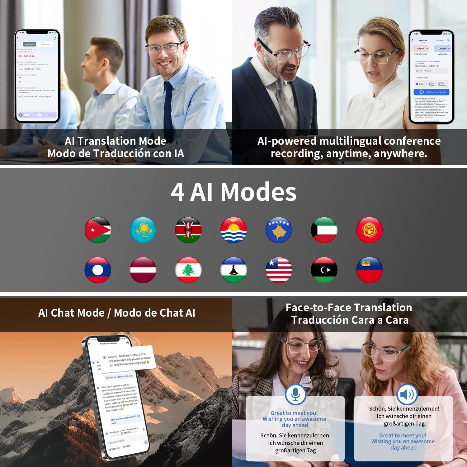 Gafas Traductoras AI GenXenon GS06 Luz Azul 110 Idiomas