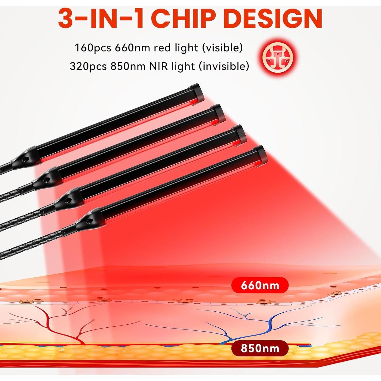 Lámpara de Terapia de Luz Roja Viconor 4 Cabezas 660nm 850nm