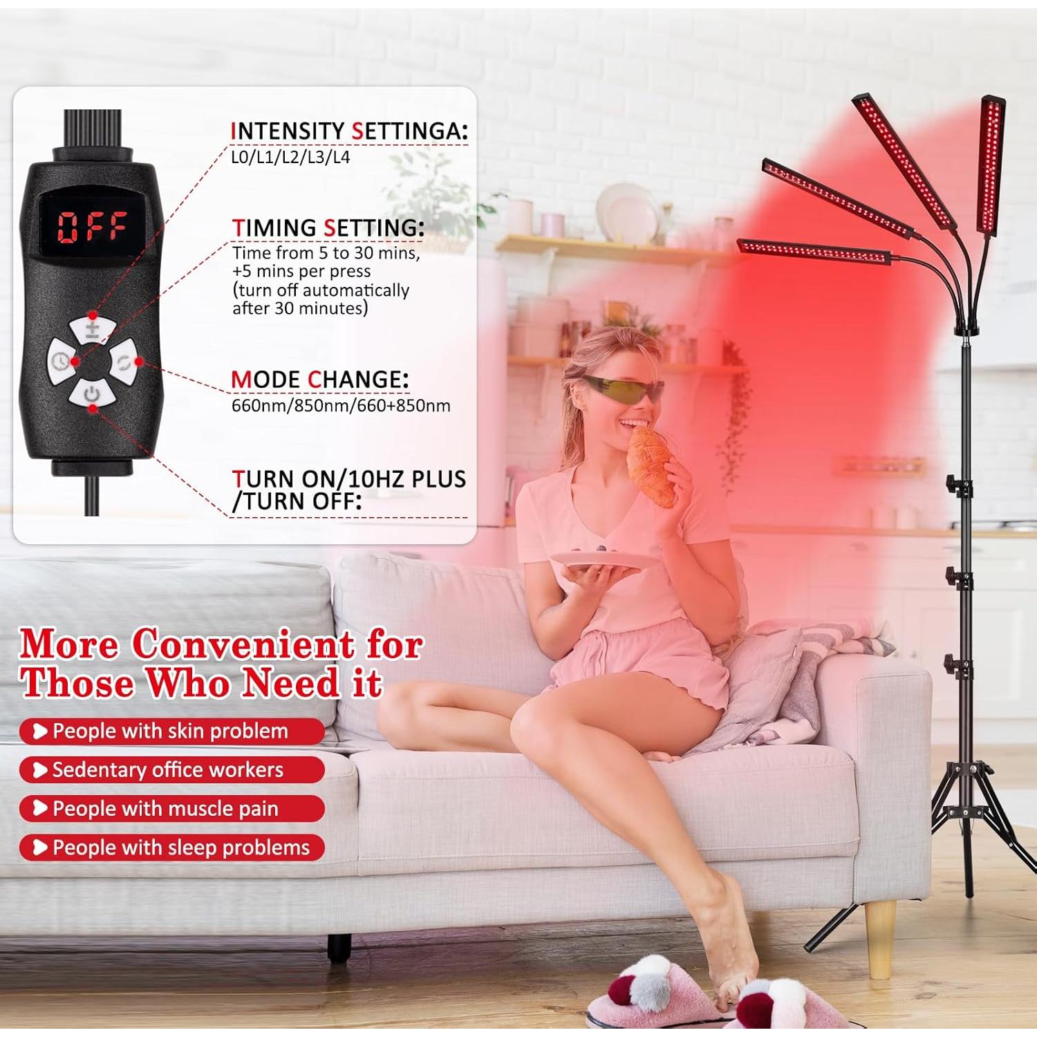 Lámpara de Terapia de Luz Roja 4 Cabezas 660nm 850nm Ajustable