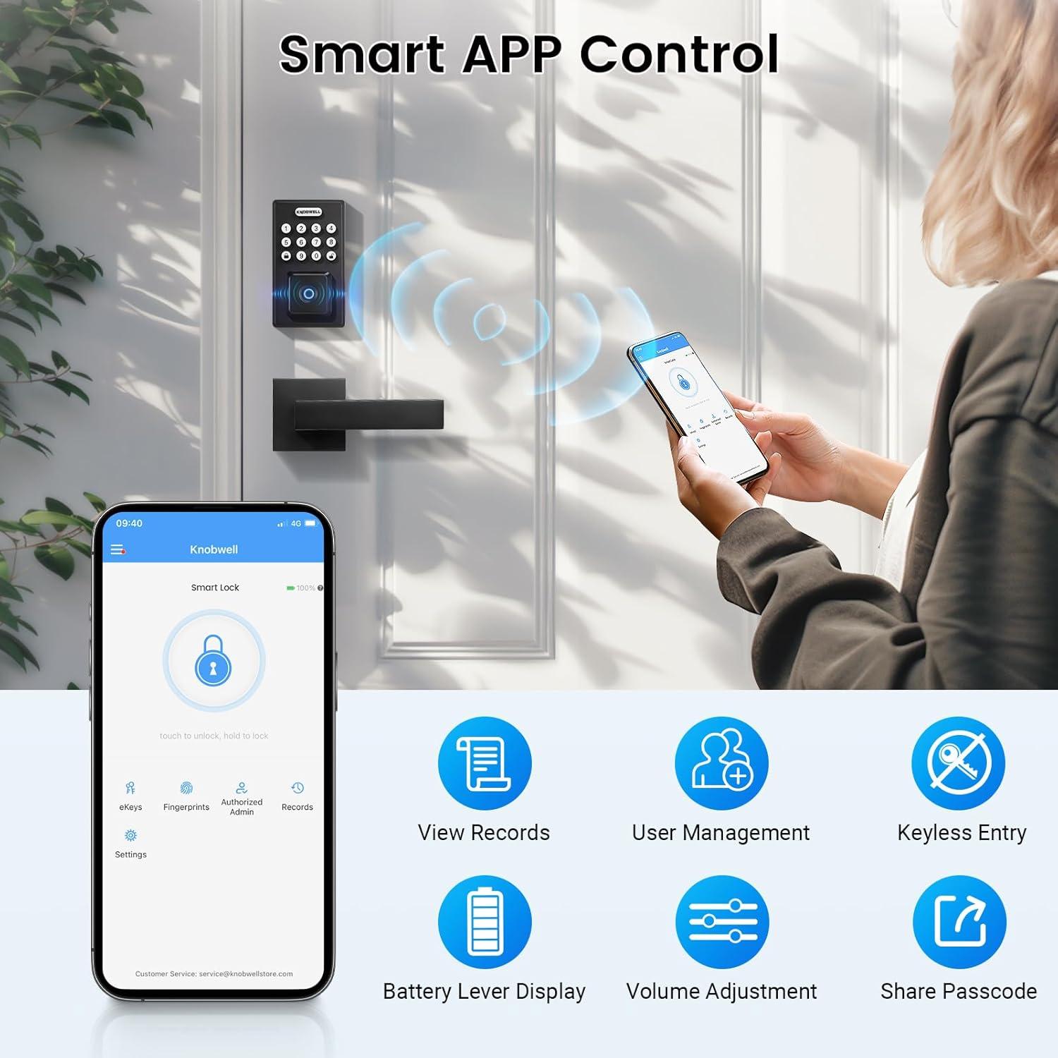 Cerradura Inteligente KNOBWELL Biométrica con Herraje de Palanca