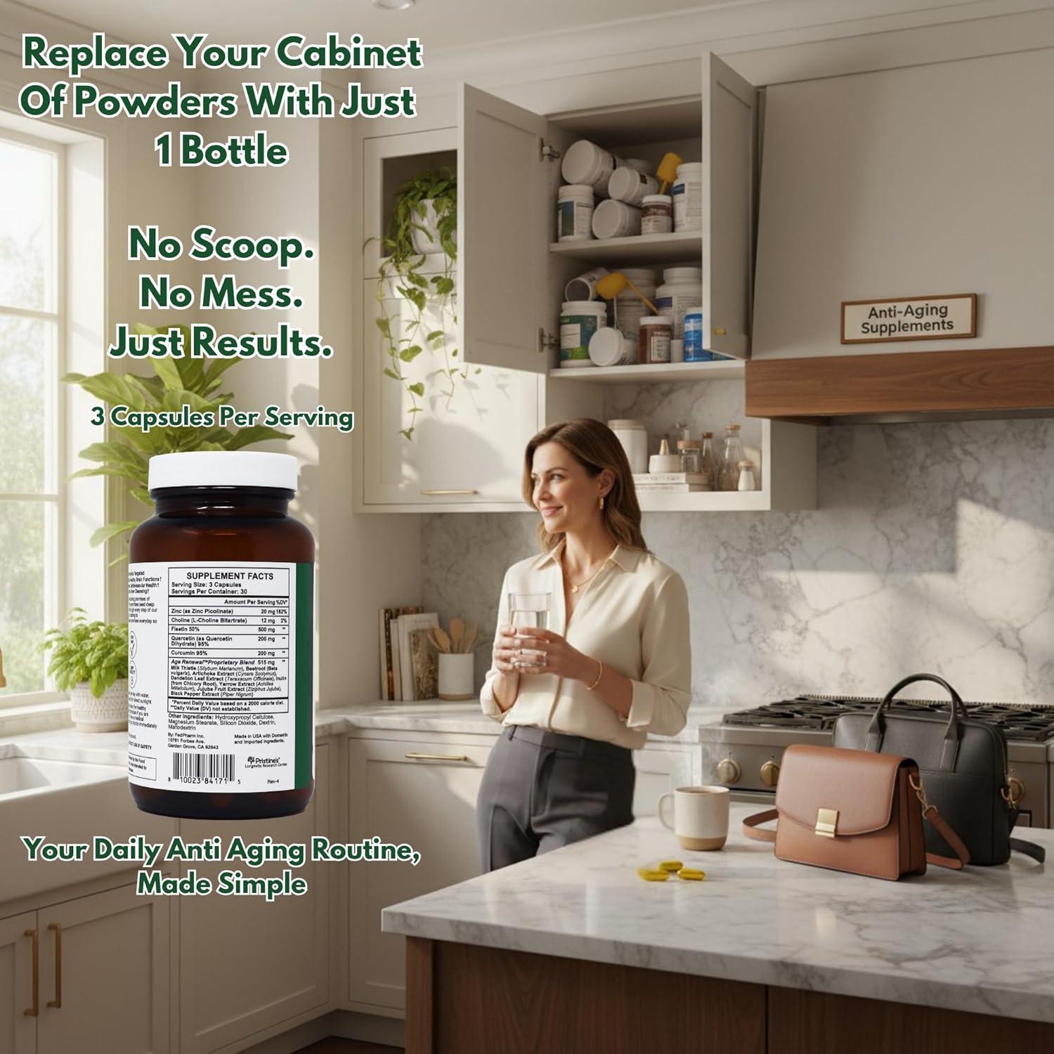 Suplemento Antienvejecimiento Pristine - 90 Cápsulas - Fisetina, Quercetina, Cúrcuma, Zinc