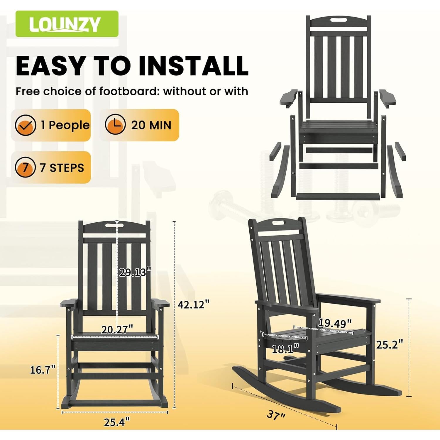 Silla Mecedora LOUNZY HDPE para Exteriores Gris