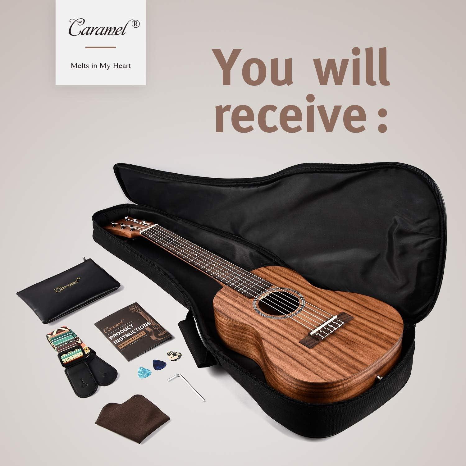 Guitalele Caramel 76cm 6 Cuerdas Acacia Kit de Viaje