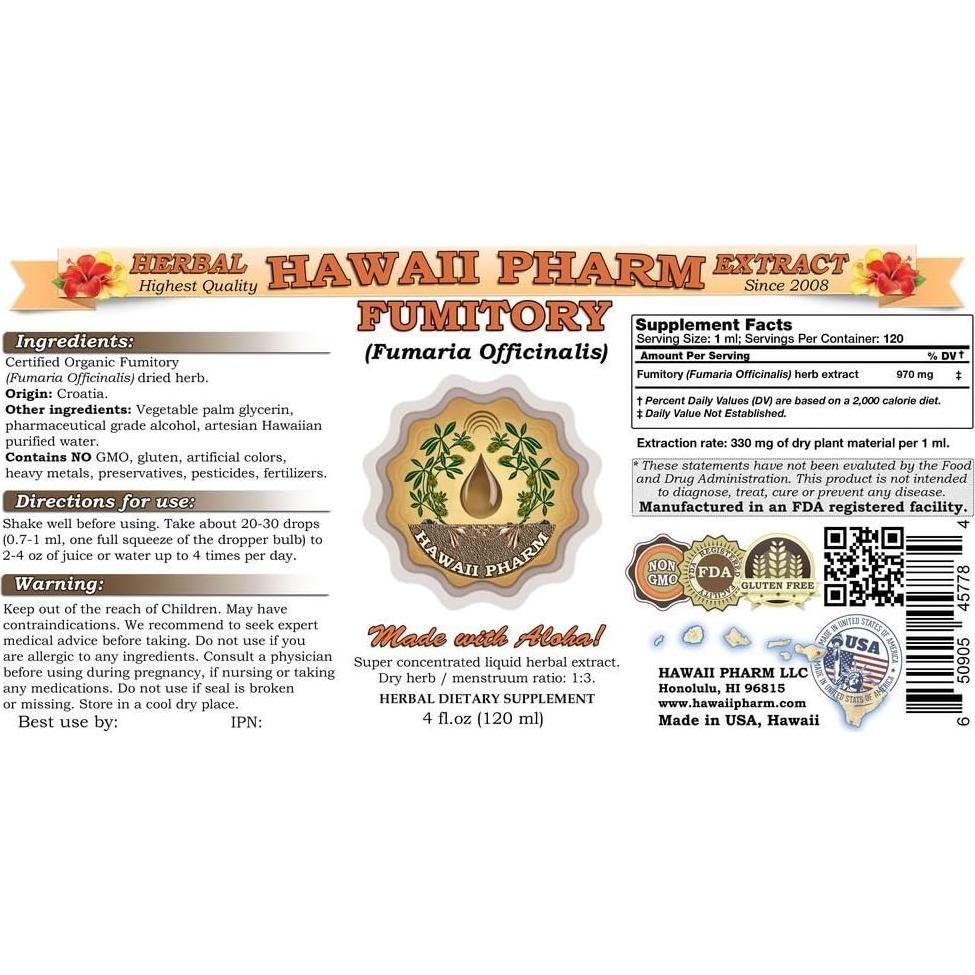 Extracto Líquido de Fumaria Orgánica HawaiiPharm 118.3 ml