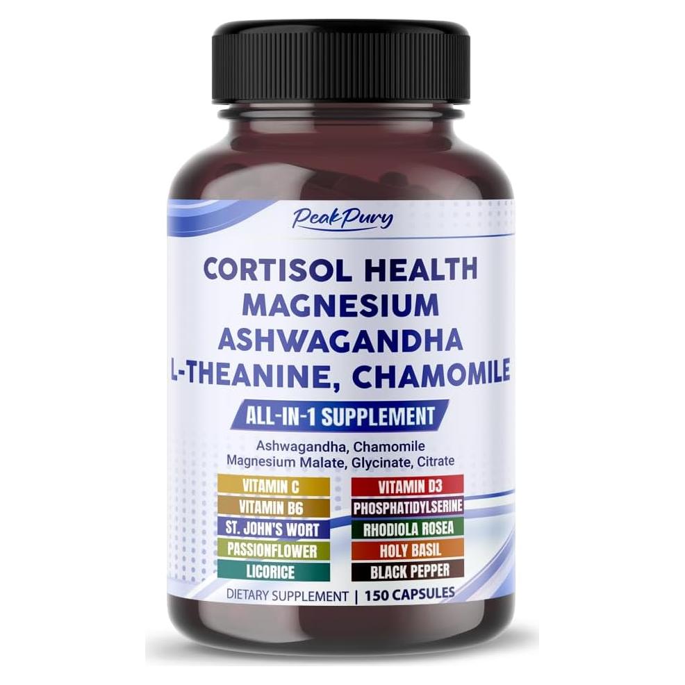 Suplemento PeakPury Cortisol Salud 150 Cápsulas - Magnesio, Ashwagandha, L-Teanina