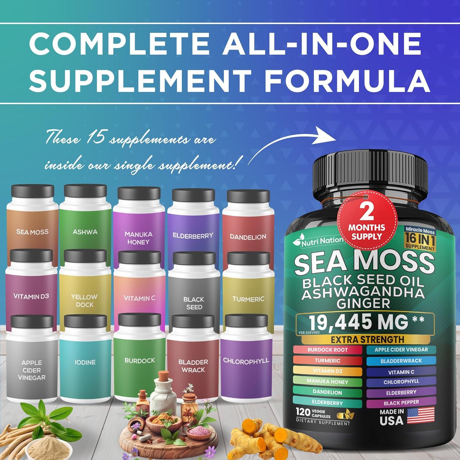 Cápsulas de Musgo Marino Nutri Nation 16 en 1 - 120 Unidades